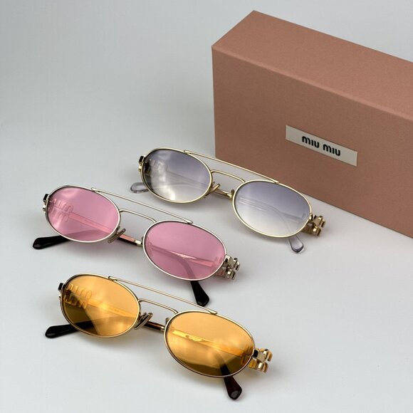 Miu Miu MU54ZS 5AK30C BRAND NEW Sunglasses Gold Gradient Mirror Pilot Unisex main image 7